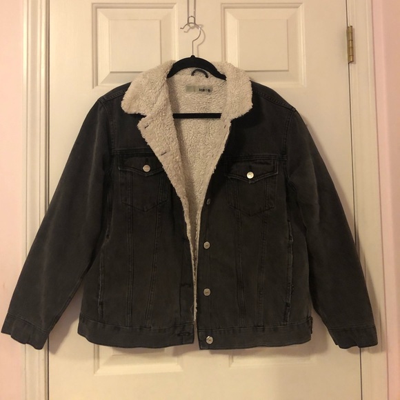 Topshop Moto Sherpa Black Denim Jacket - Picture 3 of 5